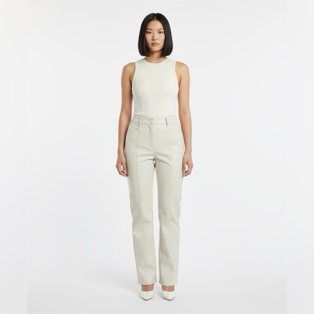 Aritzia Wilfred Rebel Faux Leather Straight Leg Pants High Rise Ivory Sz 0